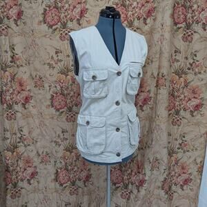 Eddie Bauer 100% Cotton Utility Vest Women’s SP Khaki Outdoor Safari